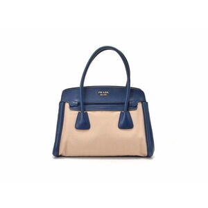 Prada Cuir Double Tote bag beige canvas blue Saffiano
